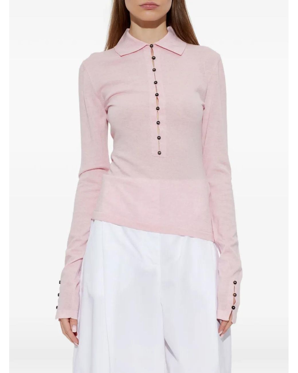 Jacquemus Pink Knitted Long-Sleeved Polo Shirt