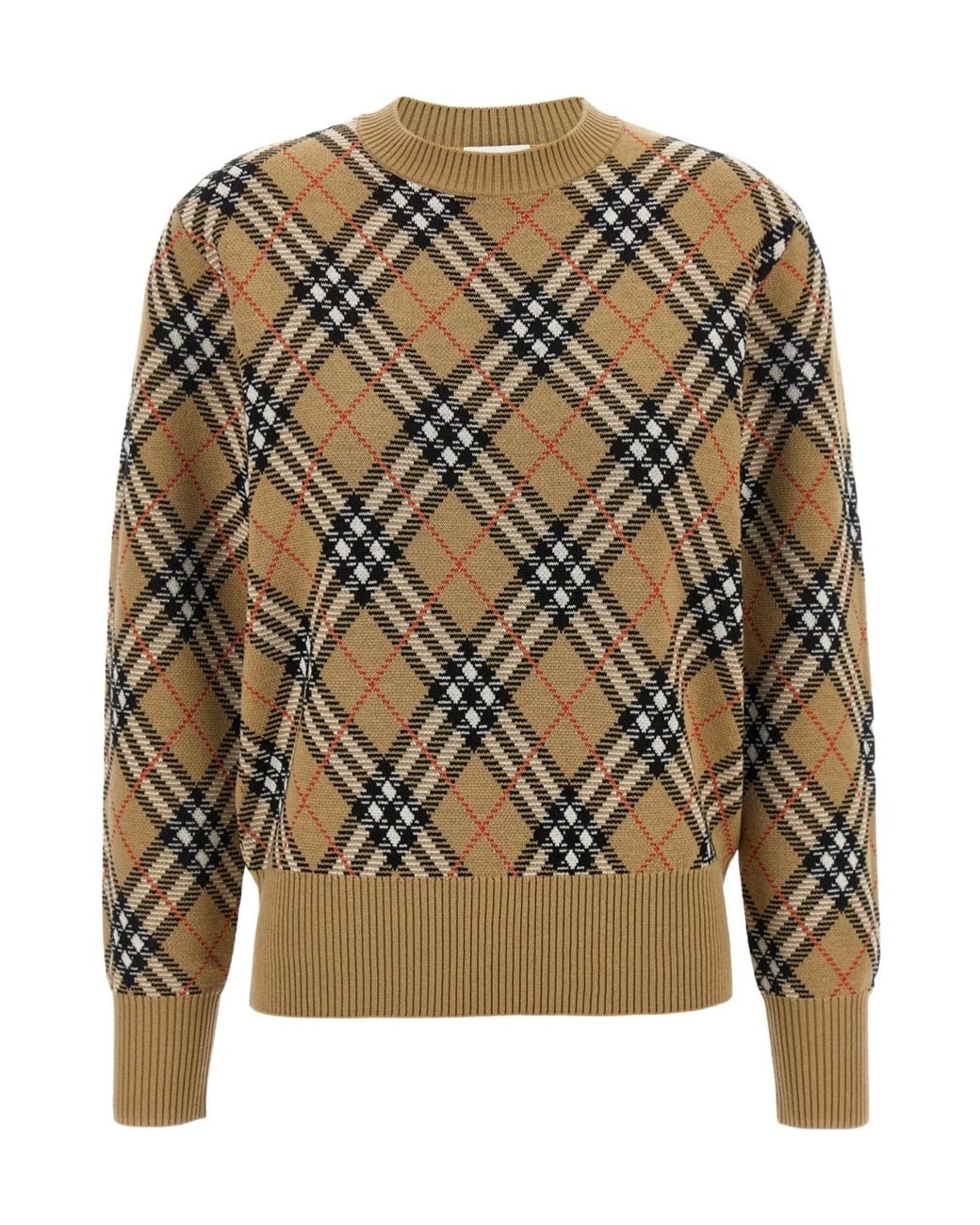 Burberry Gray Crewneck Checked Knitted Jumper