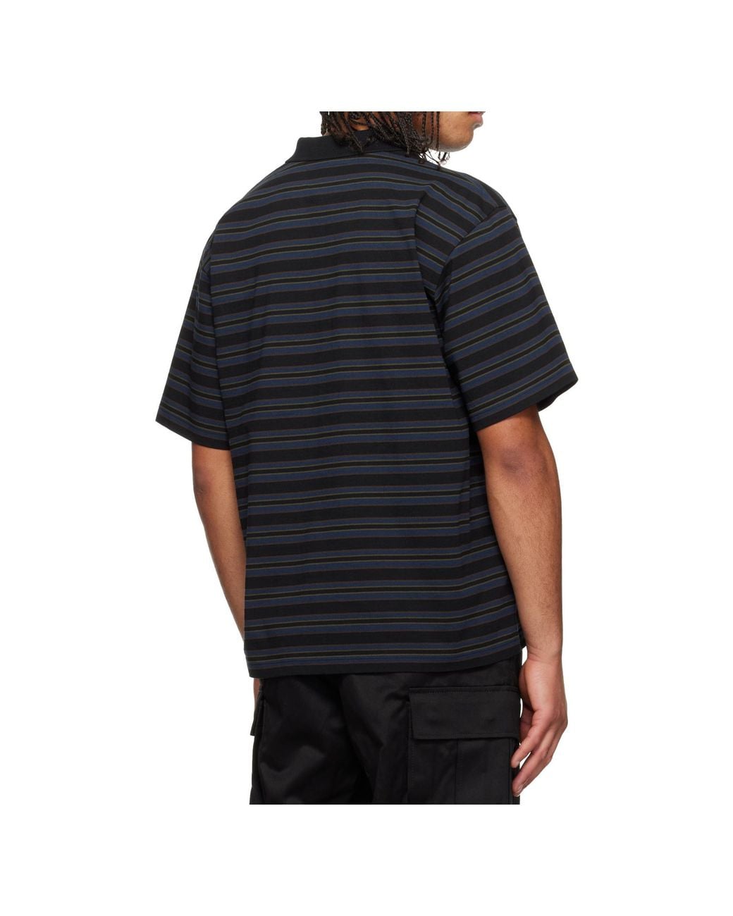 Sacai Black Striped Half-Zip Polo Shirt for men