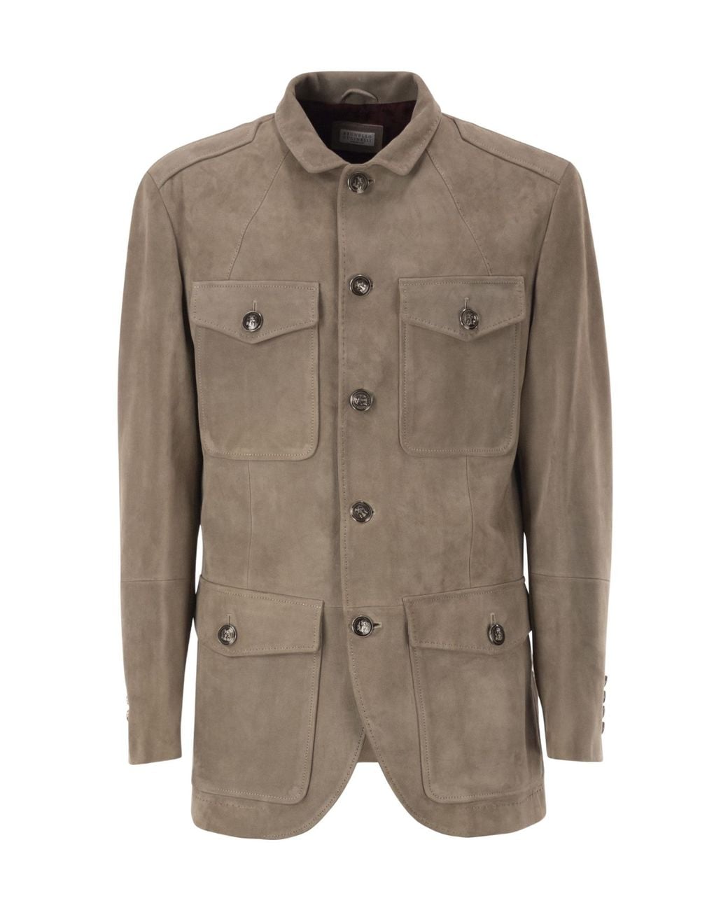 Brunello Cucinelli Brown Suede Leather Safari Jacket for men