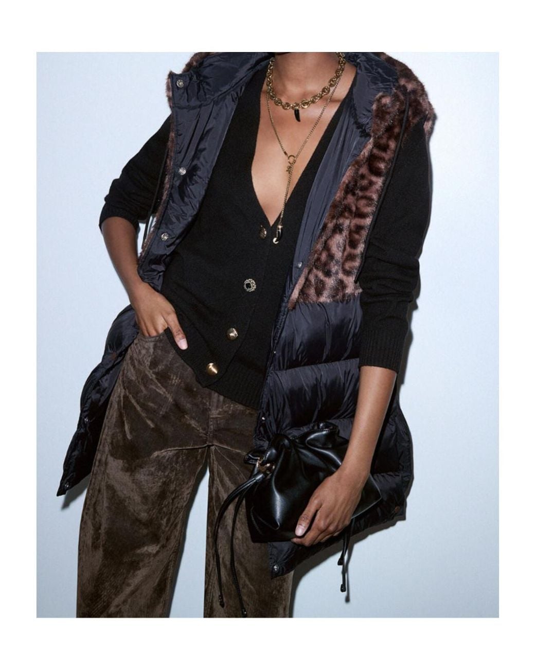 Liu Jo Leopard-Print Panel Quilted Gilet in Black | Lyst