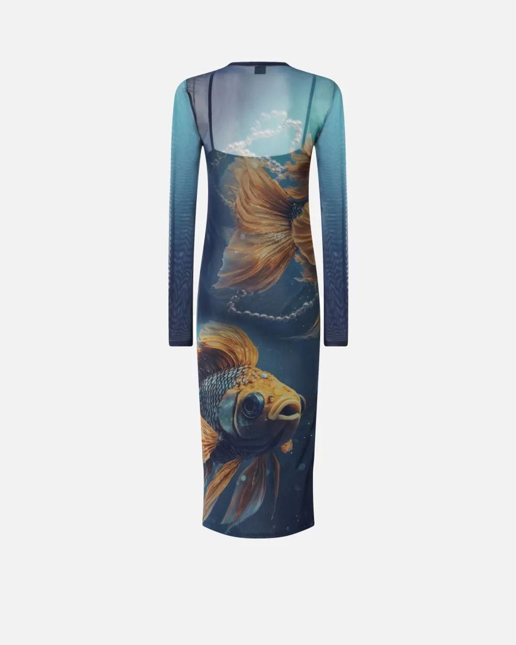 Pinko Blue Fish-Print Mesh Midi Dress