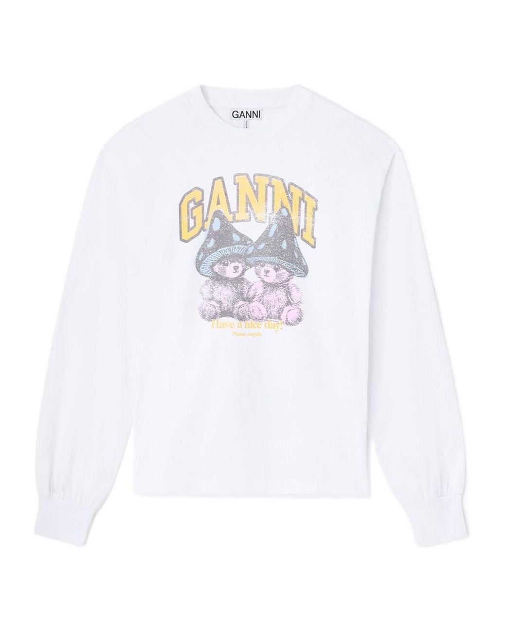 Ganni White Teddy Mushroom Long-Sleeve T-Shirt