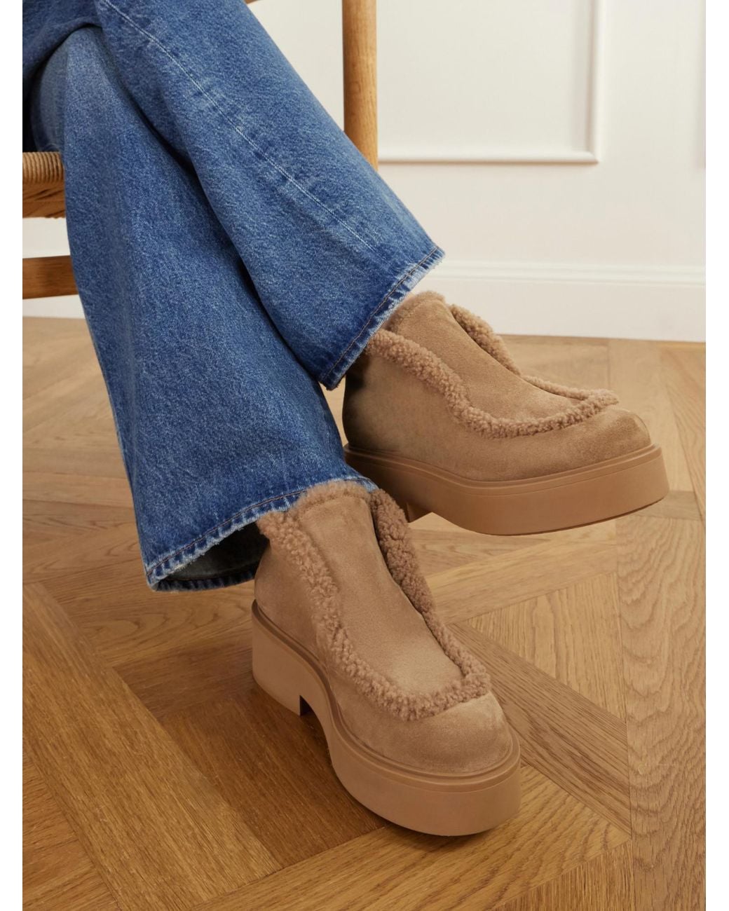 Gianvito Rossi Brown Logo-Debossed Shearling-Trimmed Suede Ankle Boots