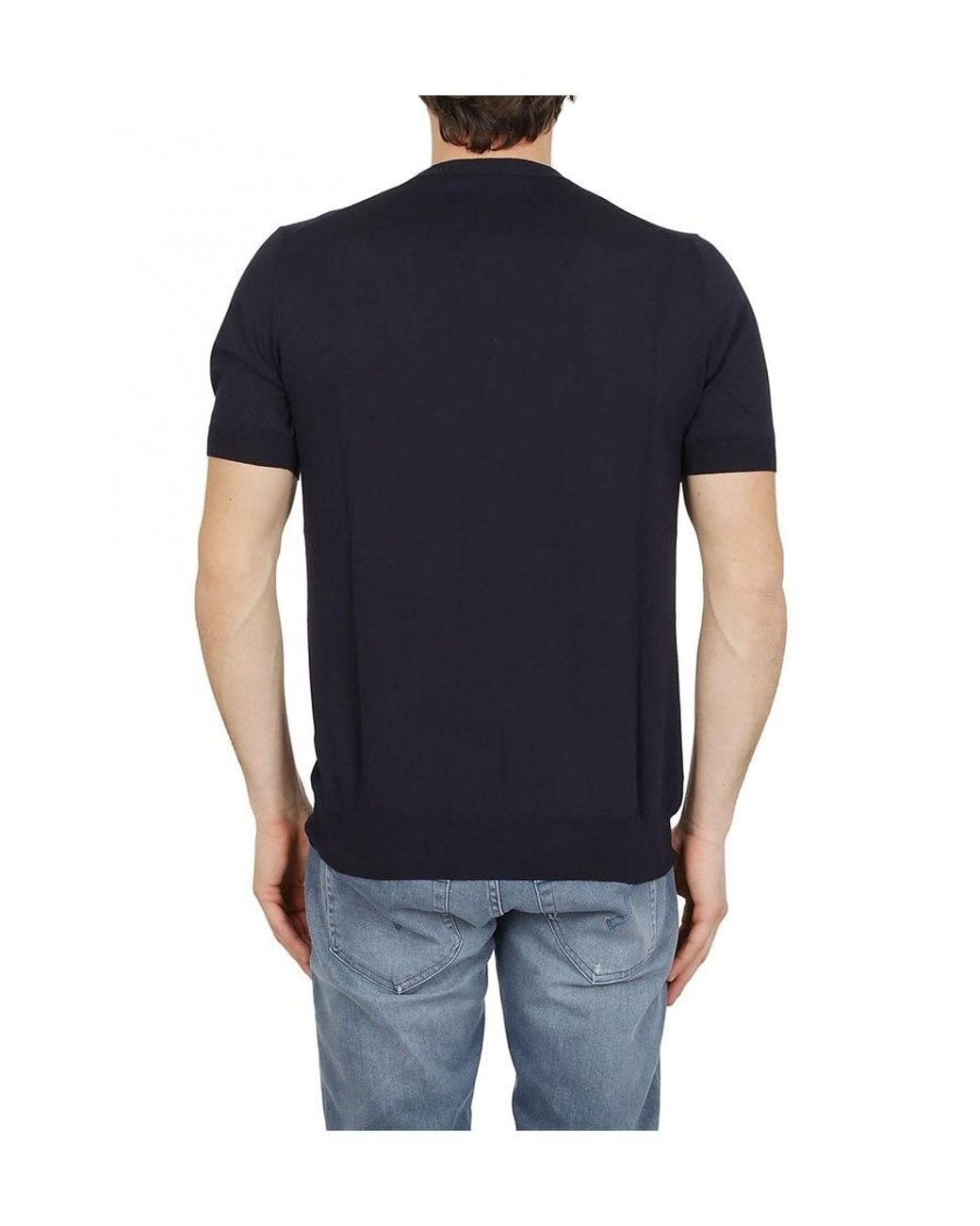 Paolo Pecora Blue Ribbed Trim Knitted Top for men