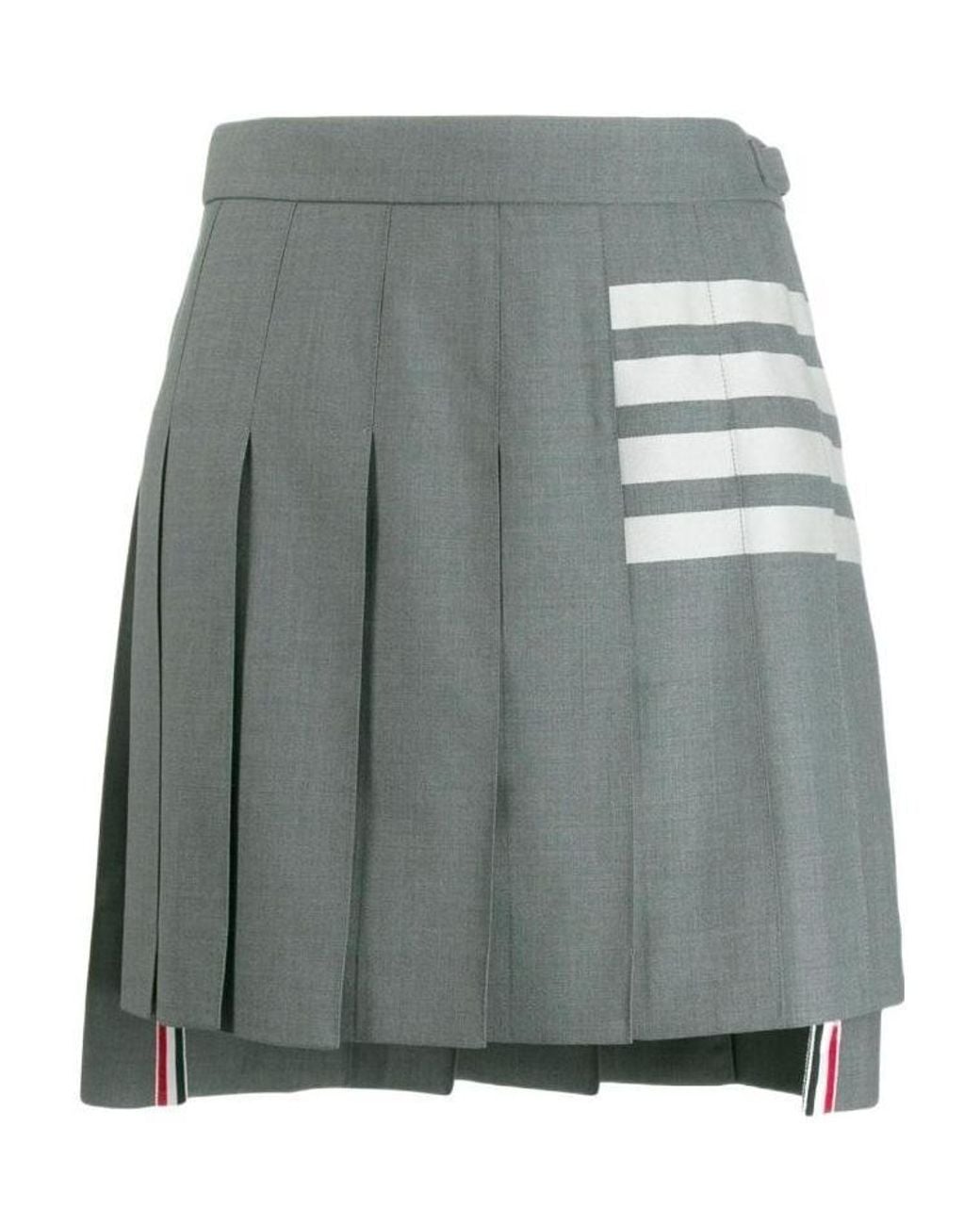 Thom Browne Gray Plain Weave 4-Bar Pleated Mini Skirt