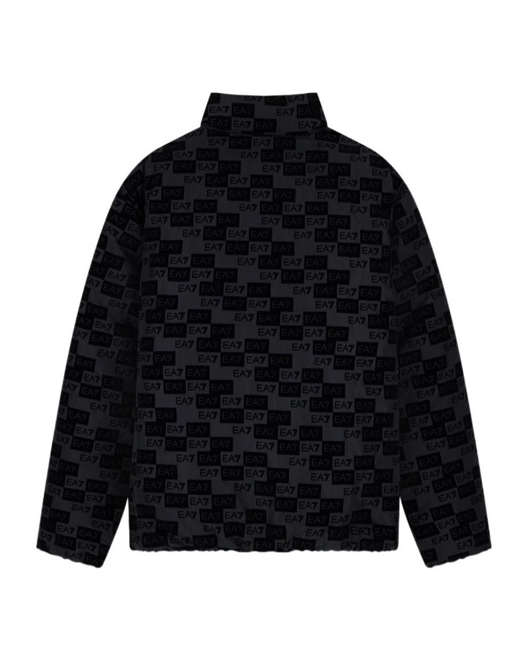 EA7 Black Oversized Hooded Bomber Jacket With Velvet Monogram for men
