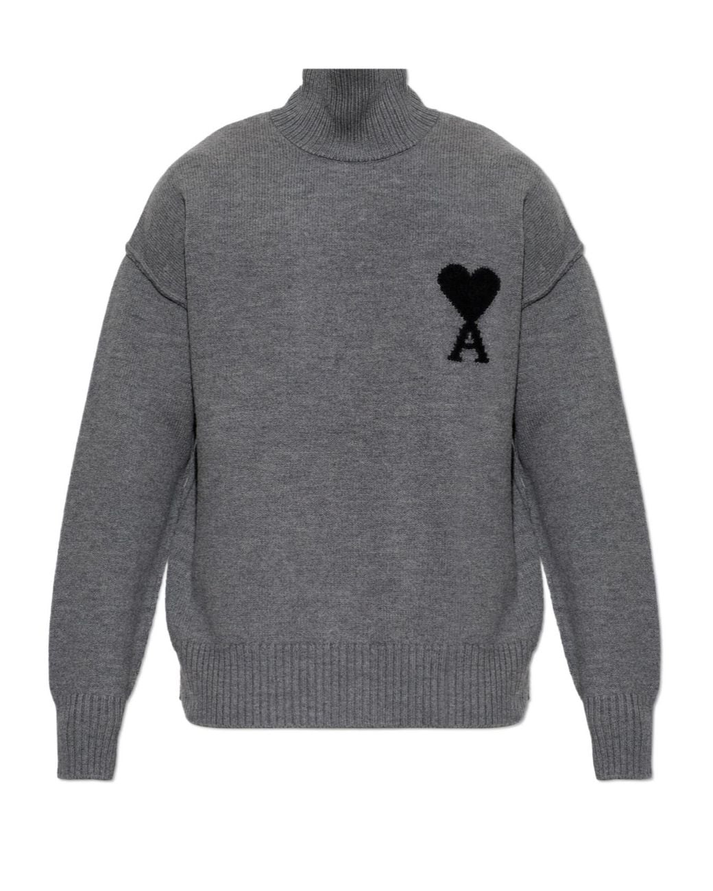 AMI Gray Ami Ami De Coeur Logo Turtleneck Sweater for men