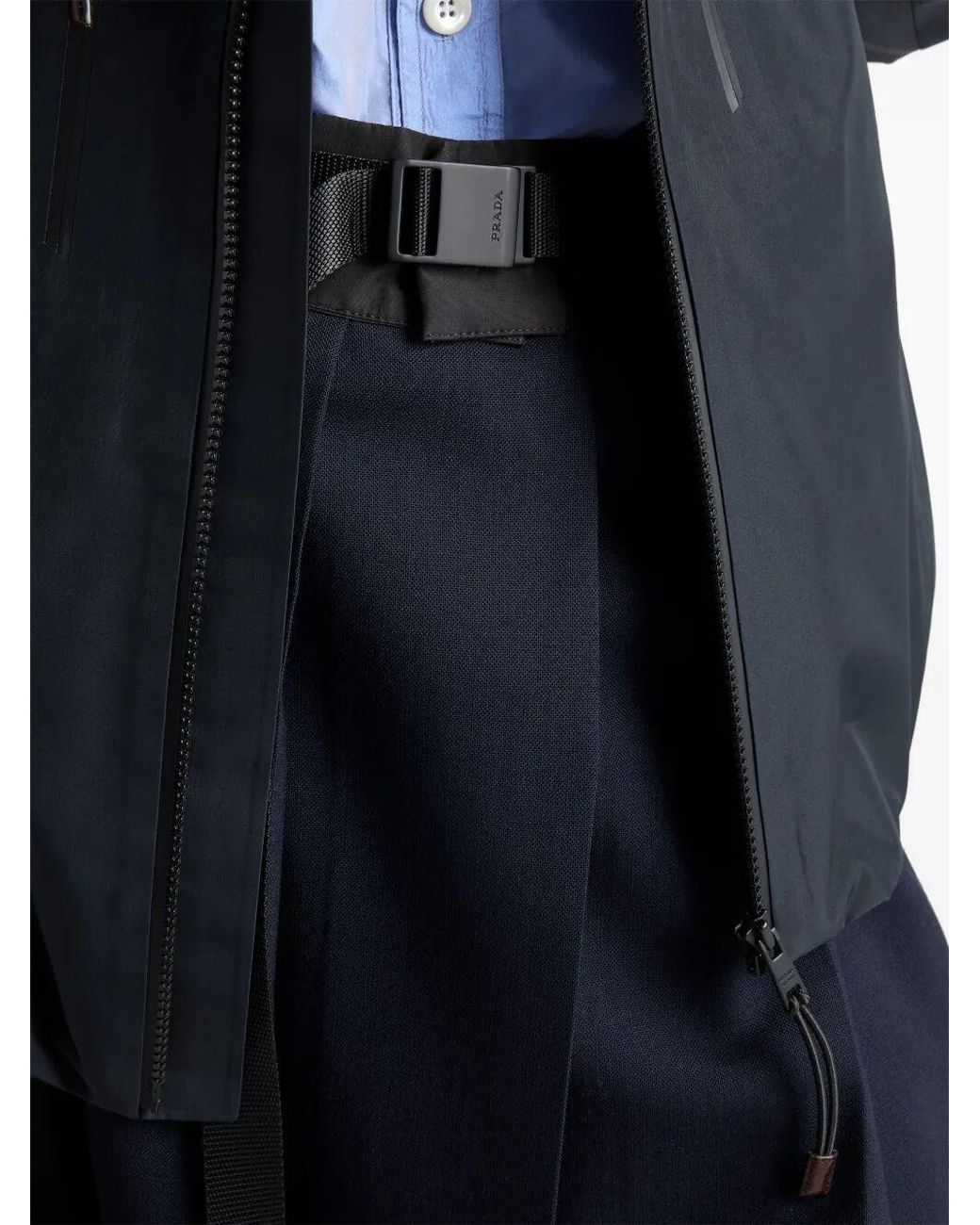 Prada Blue Pleated Belted Midi Skirt
