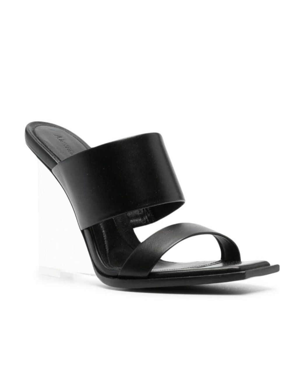 McQueen Black Shard Slip-On Wedge Sandals