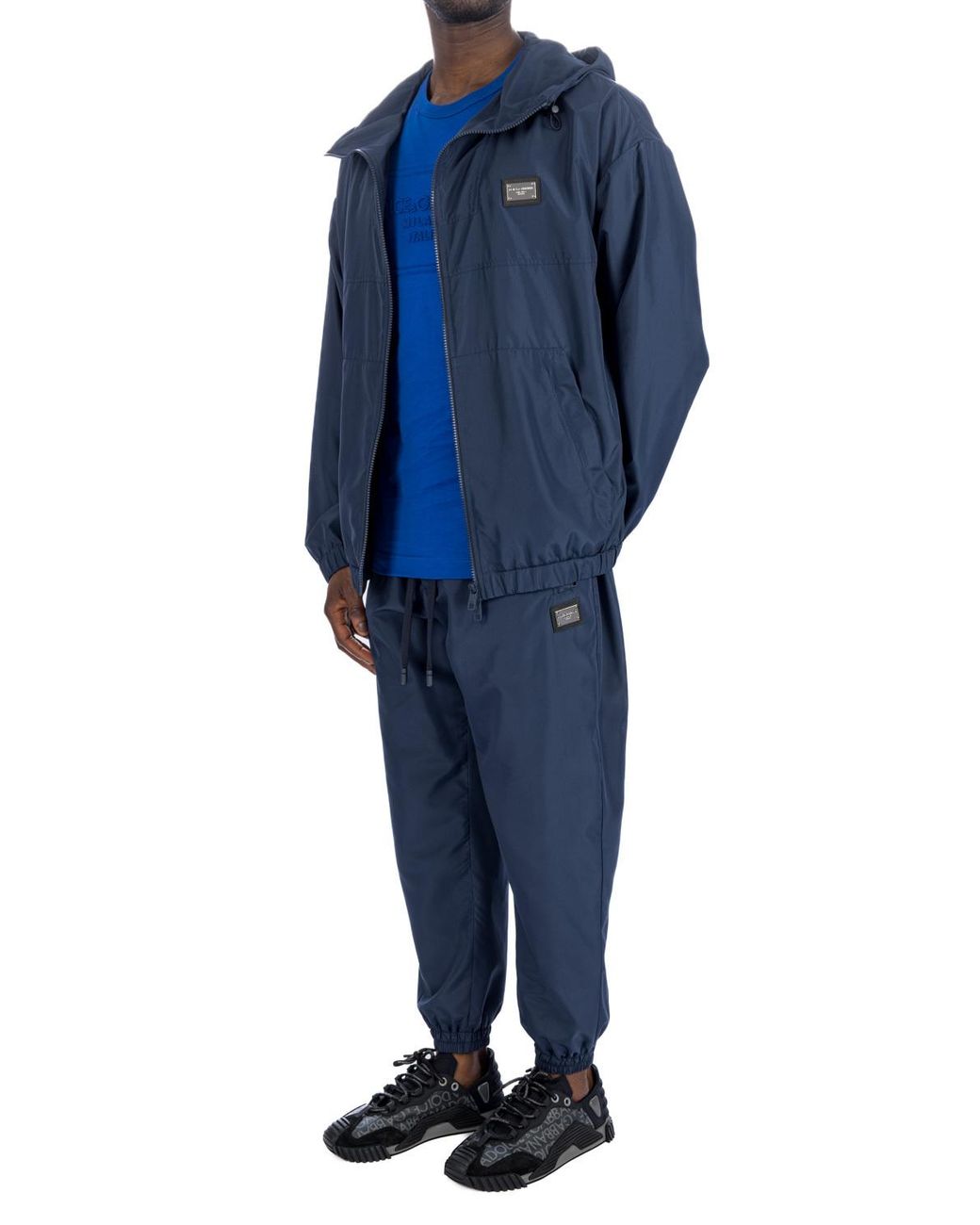 Dolce & Gabbana Blue Logo Plaque Hooded Jacket for men