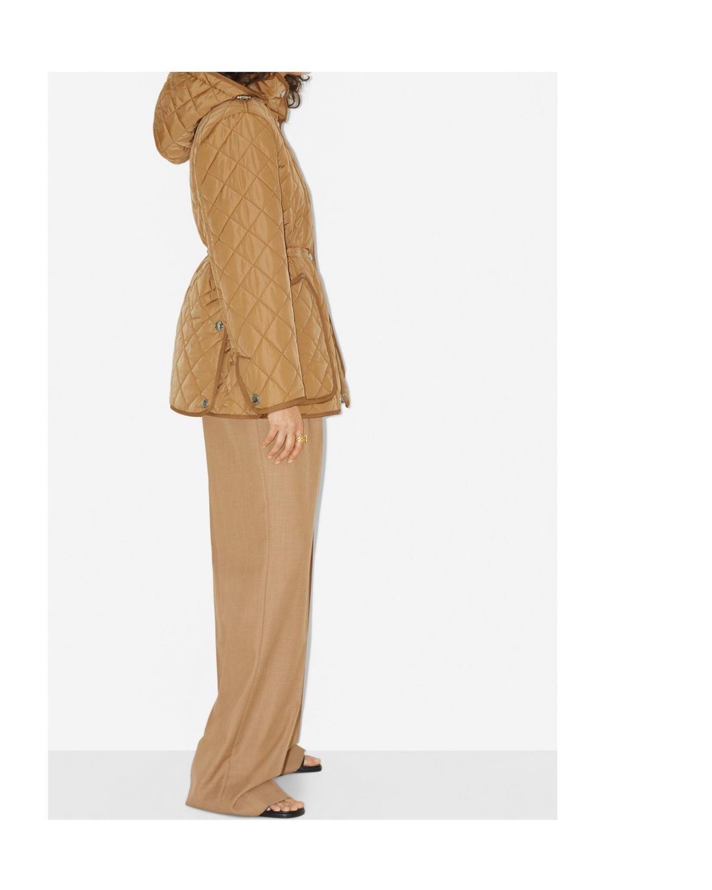 Burberry Natural Diamond-Quilted Drawstring Waist Hooded Jacket