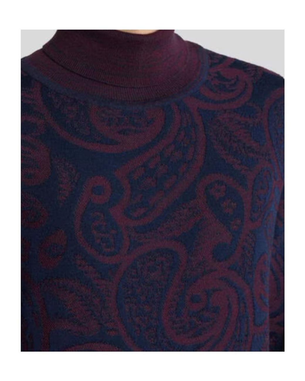 Etro Blue Wool-Blend Jacquard Turtleneck Sweater for men