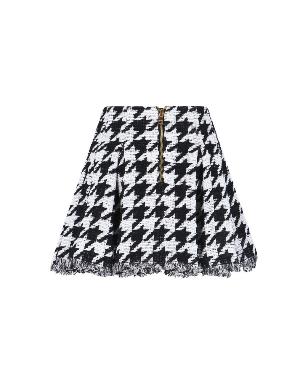 Balmain Black Button Embellished Houndstooth Tweed Mini Skirt