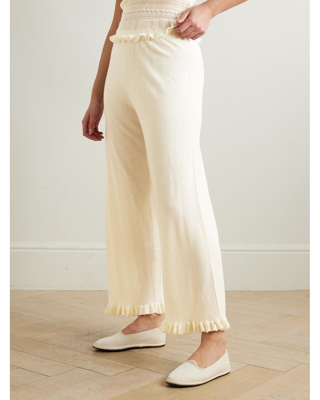 Eres White High-Waisted Casual Trousers