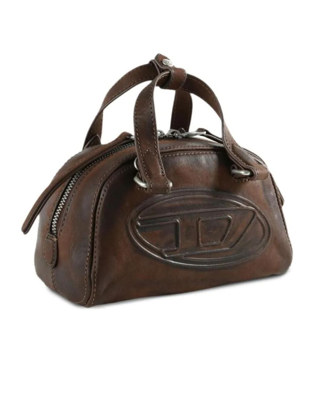 DIESEL Brown Oval D Leather Shoulder Bag