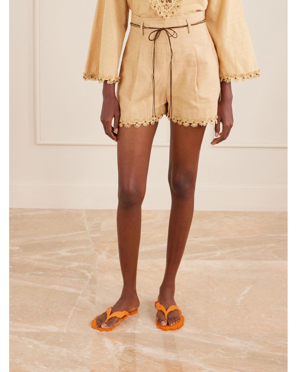 Zimmermann Natural Mahon Flower Pleated Shorts