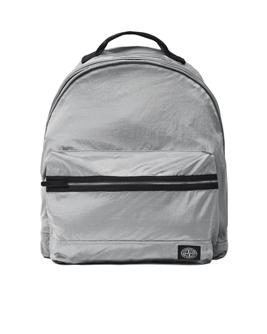 Stone Island Gray Logo Patch Zipped Backpack for men