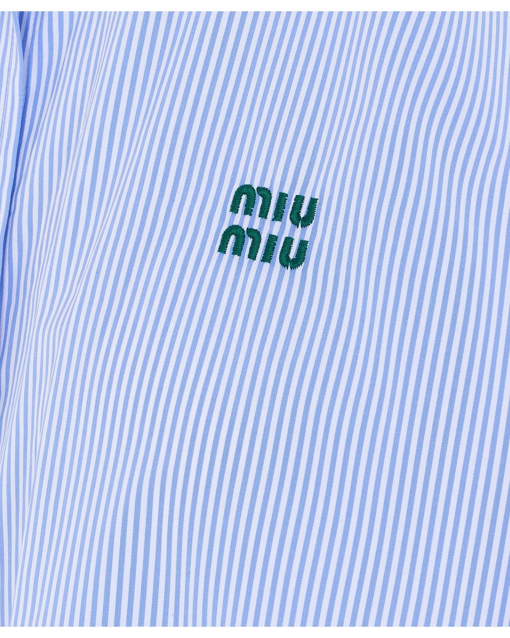 Miu Miu Blue Logo-Embroidered Striped Shirt