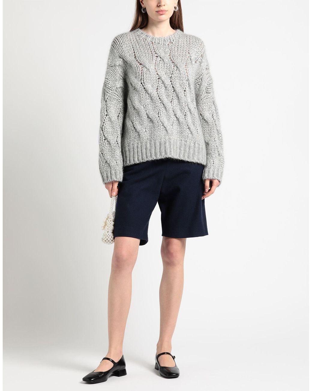 Brunello Cucinelli Gray Metallic Medium Weight Knit Sweater