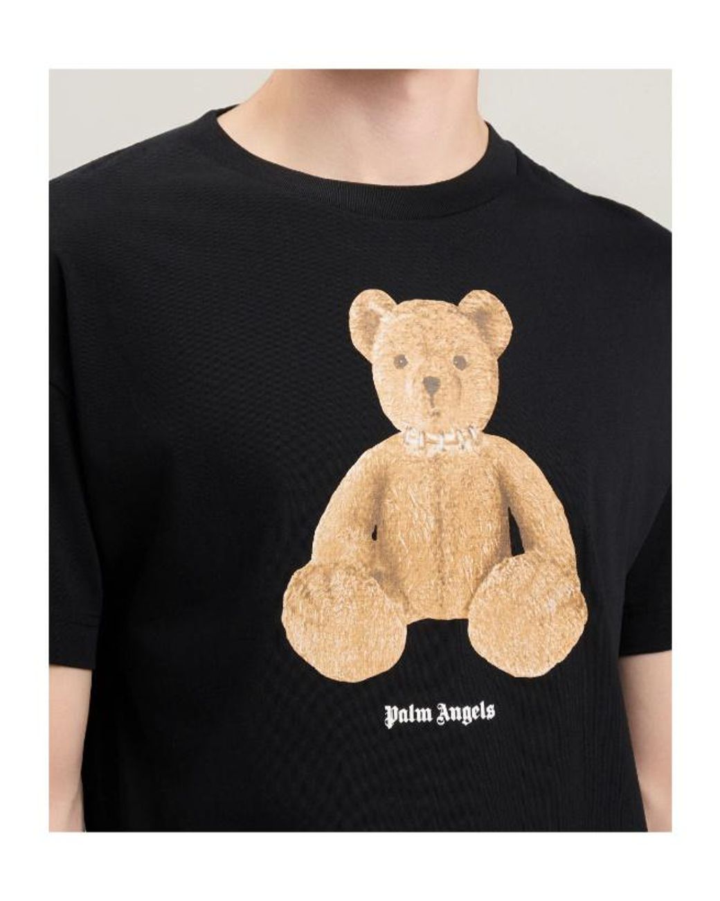 Palm Angels Black Bear Printed Crewneck T-Shirt for men