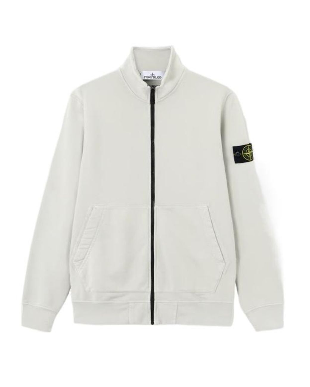 Stone Island White Logo Patch Zip-Up Sweatshirt for men