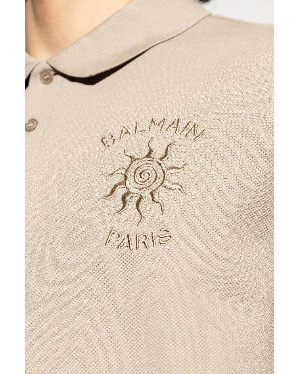 Balmain Natural Embroidered Sun Logo Polo Shirt for men