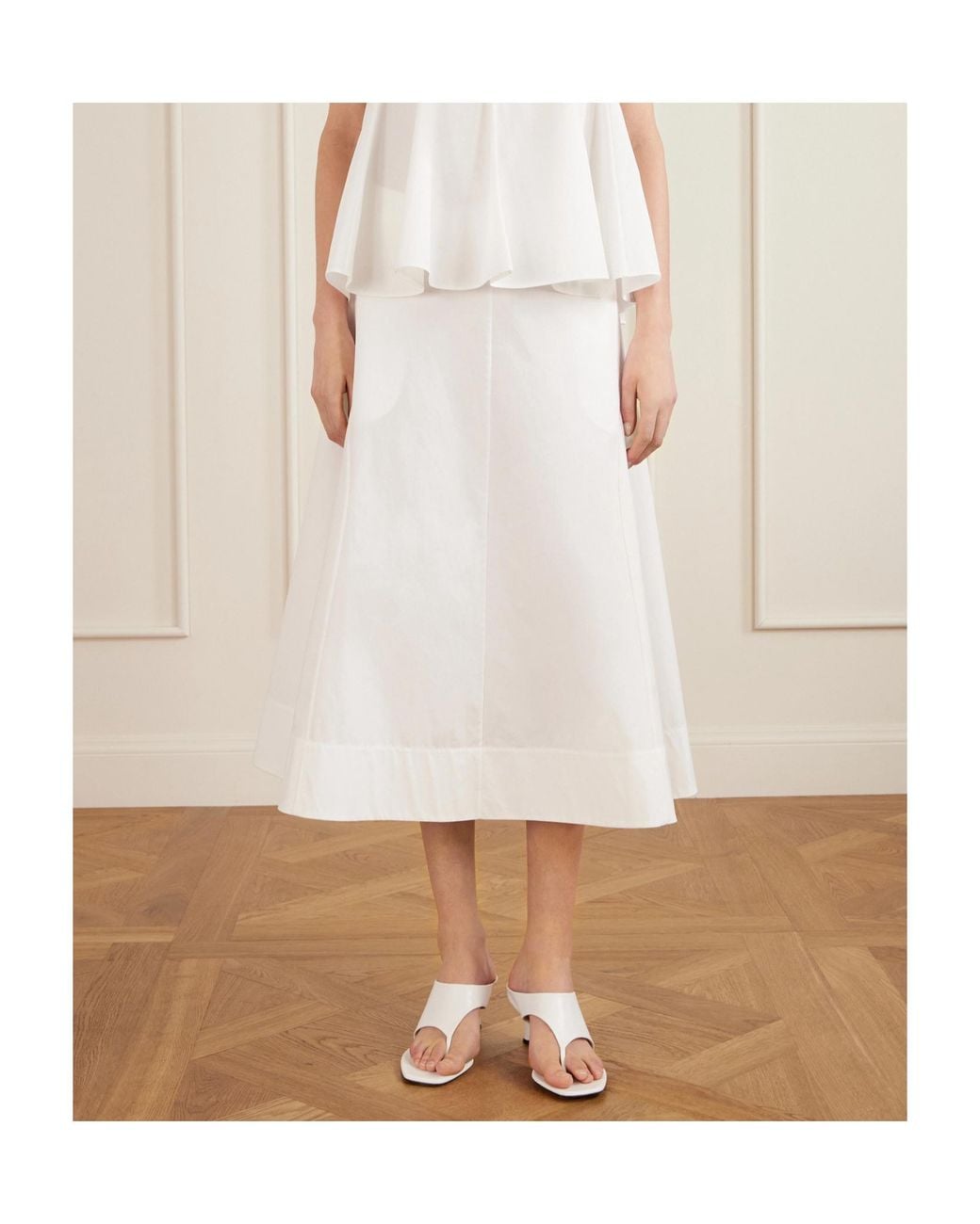 Khaite White Paneled Cotton-Poplin Midi Skirt