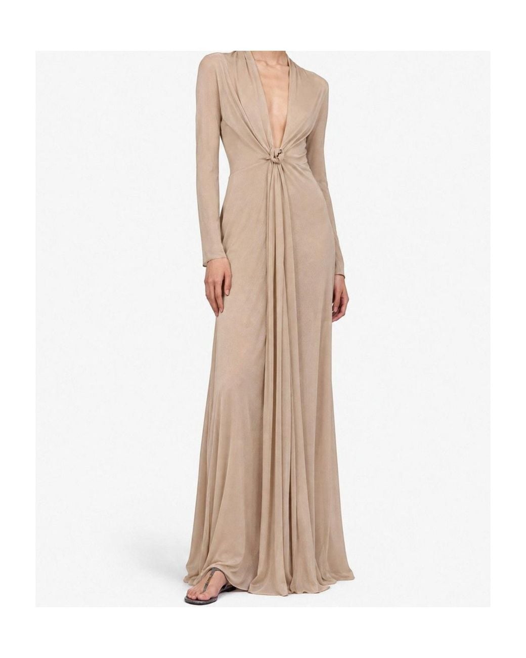 GIUSEPPE DI MORABITO Natural Deep V-Neck Long Dress