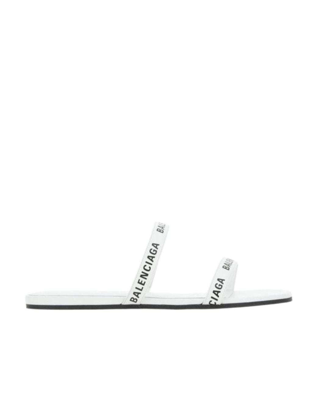 Balenciaga White Logo Print Double Strap Sandals