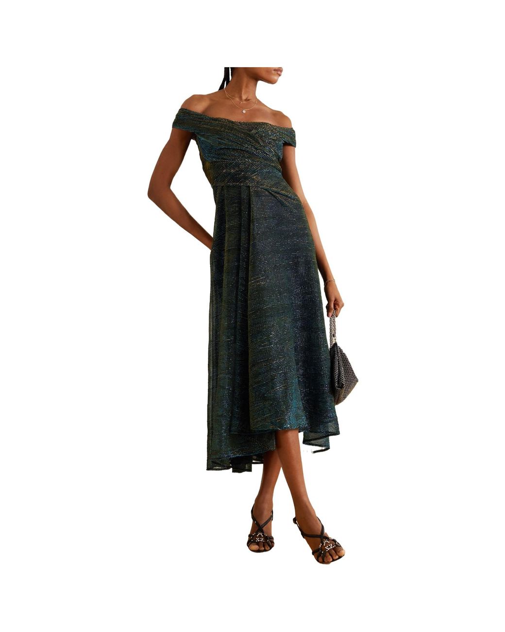 Talbot Runhof Green Mid-Length Metallic Drape Dress