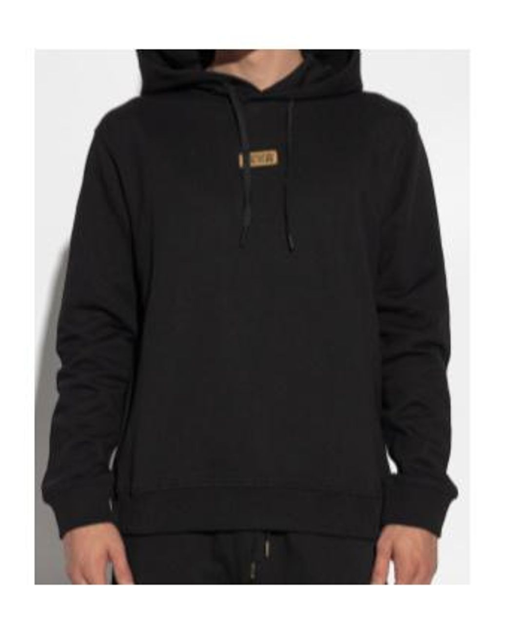 Versace Jeans Black Couture Logo Plaque Drawstring Hoodie for men