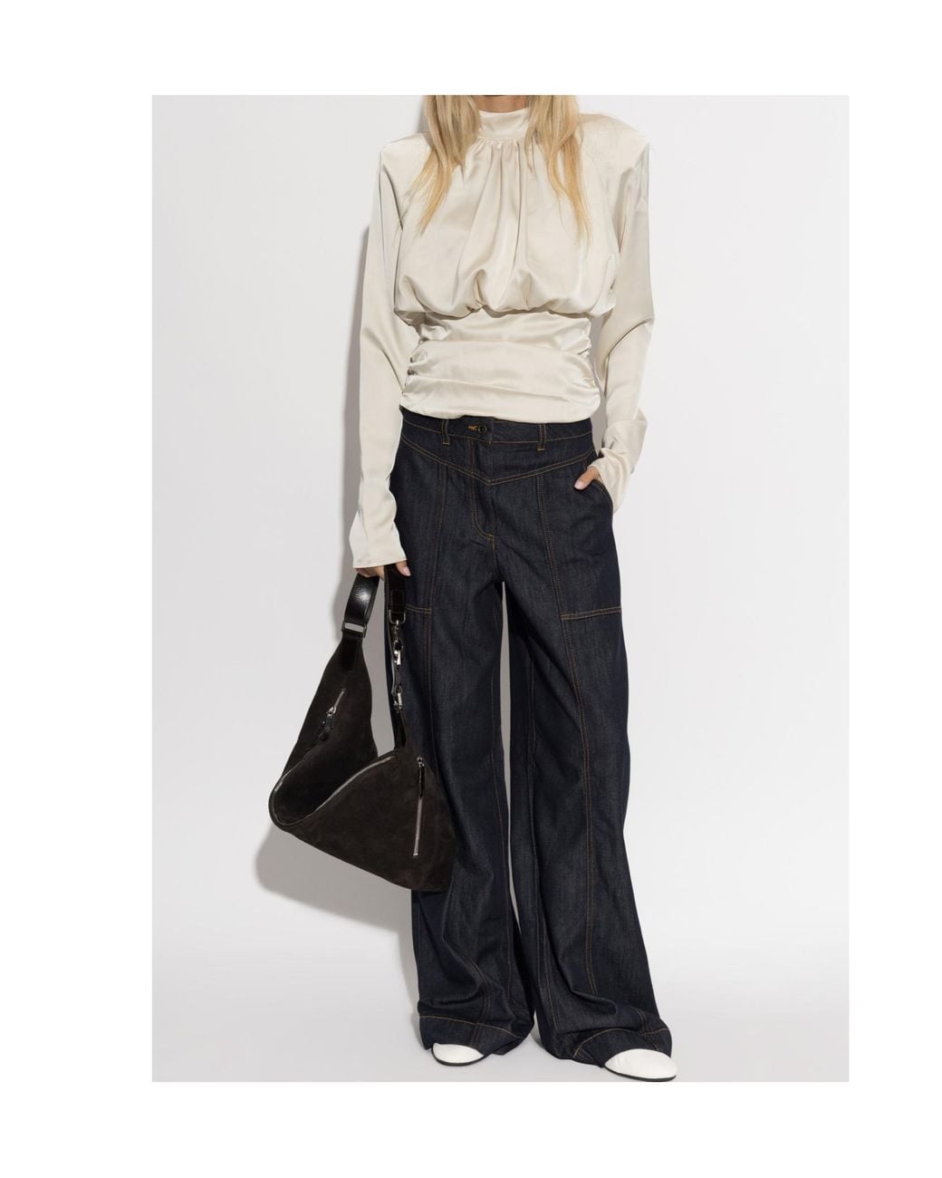 Self-Portrait Blue Contrast-Stitch Straight-Leg Jeans