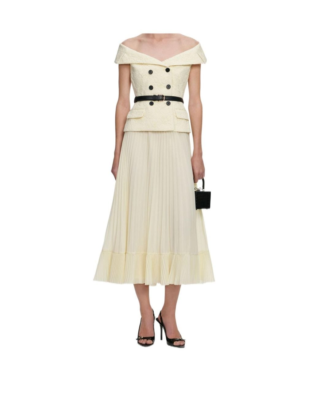 Self-Portrait Natural Lace Chiffon Midi Dress