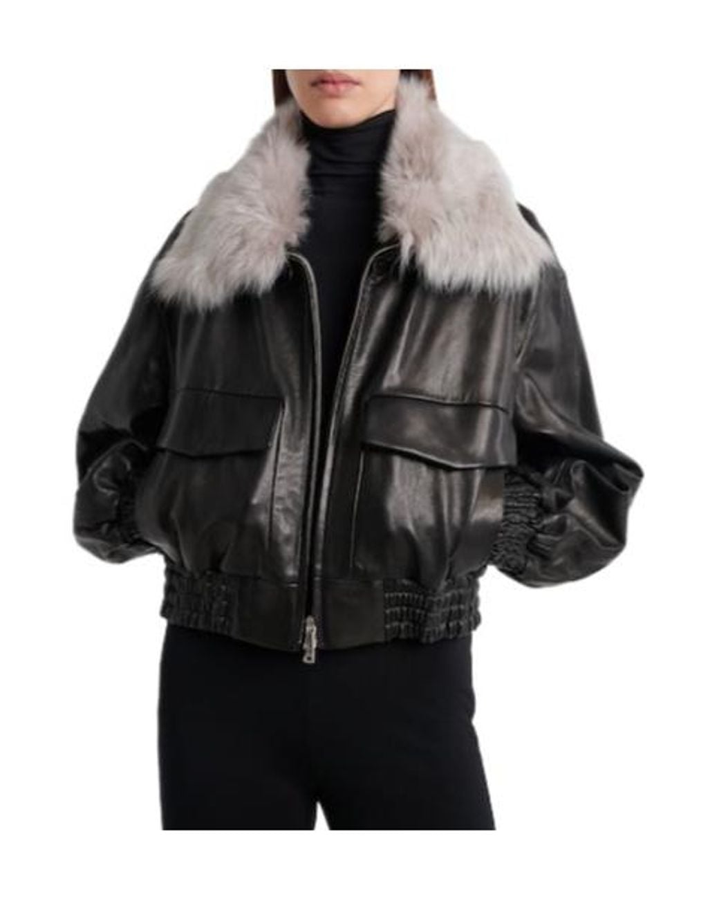 Nour Hammour Black Leather Blouson Jacket