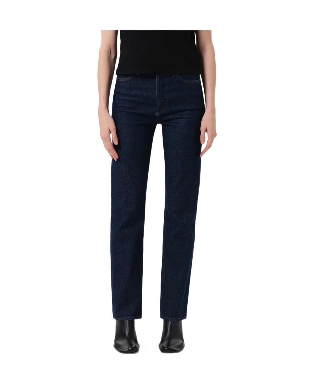 Agolde Blue 90's Pinch Waist High Rise Straight Long (Comfort Stretch)