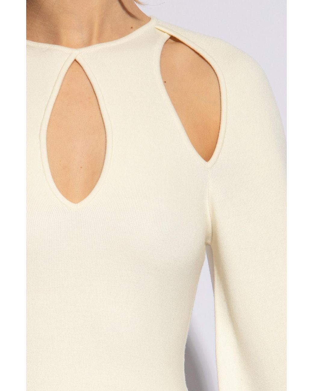 Chloé Natural Cut-Out Puff-Sleeve Sweater