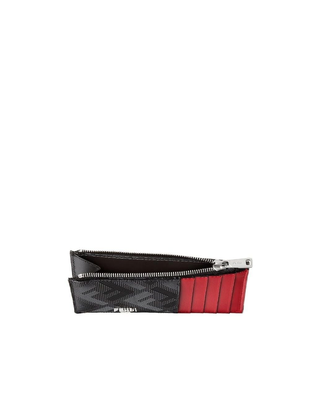 Fendi Red Ff-Pattern Zip Cardholder for men