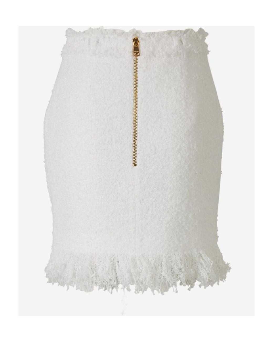Balmain White High-Waist Tweed Miniskirt