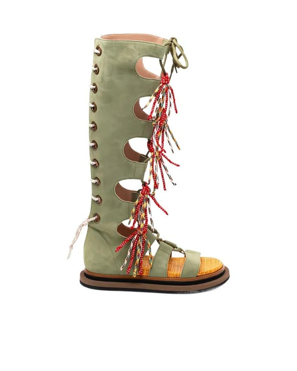 Hogan Green Lace-Up Tassel Sandals