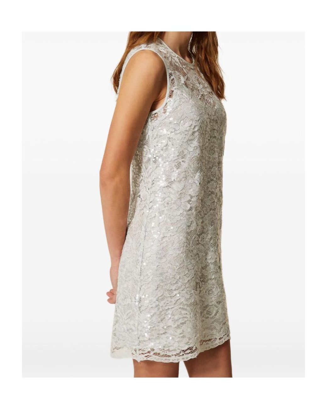 Twinset White Sequined Lace Mini Dress