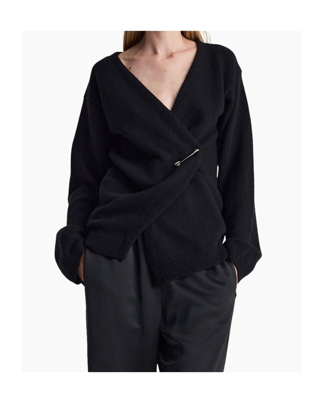Rohe Black Off-Shoulder Wrap Cardigan