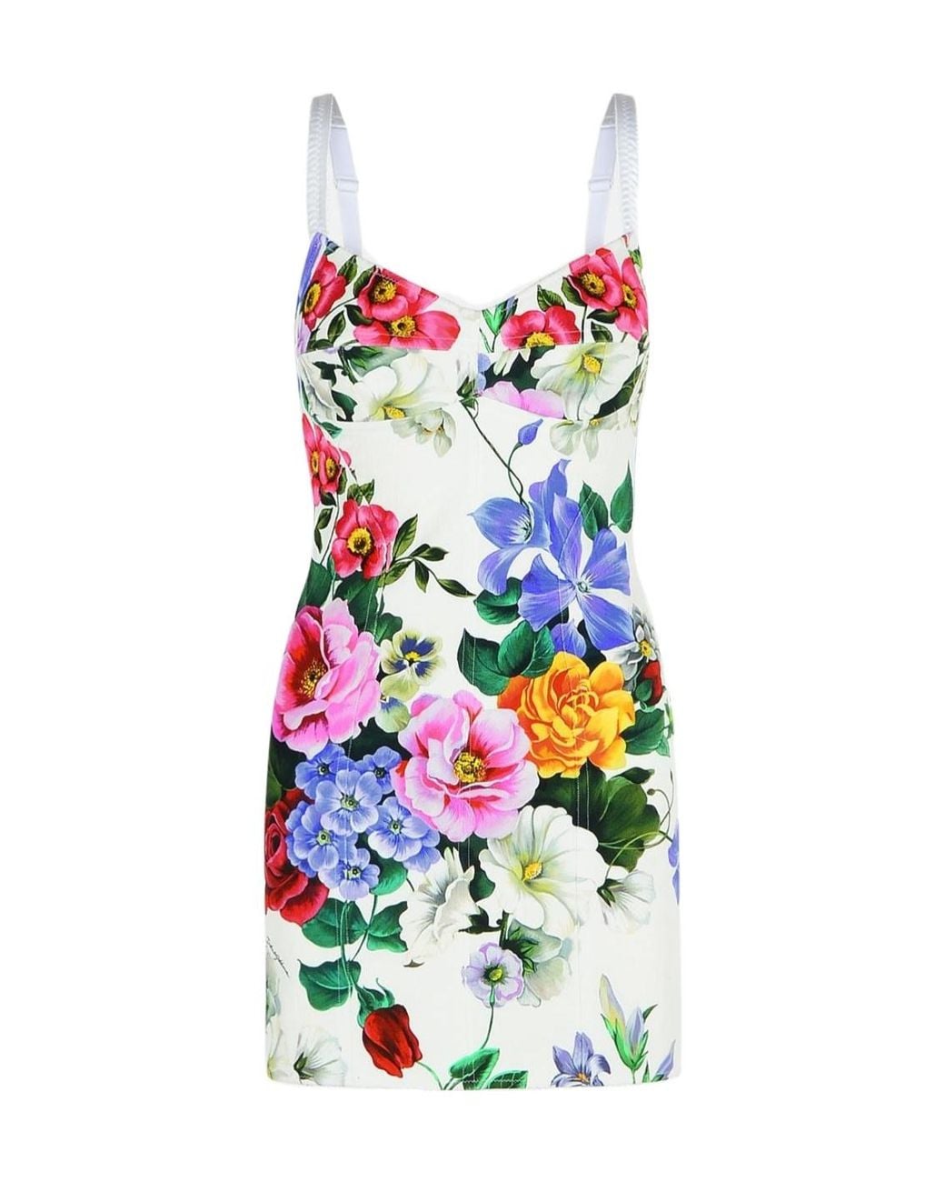 Dolce & Gabbana White Peony Printed Calf-Length Dress