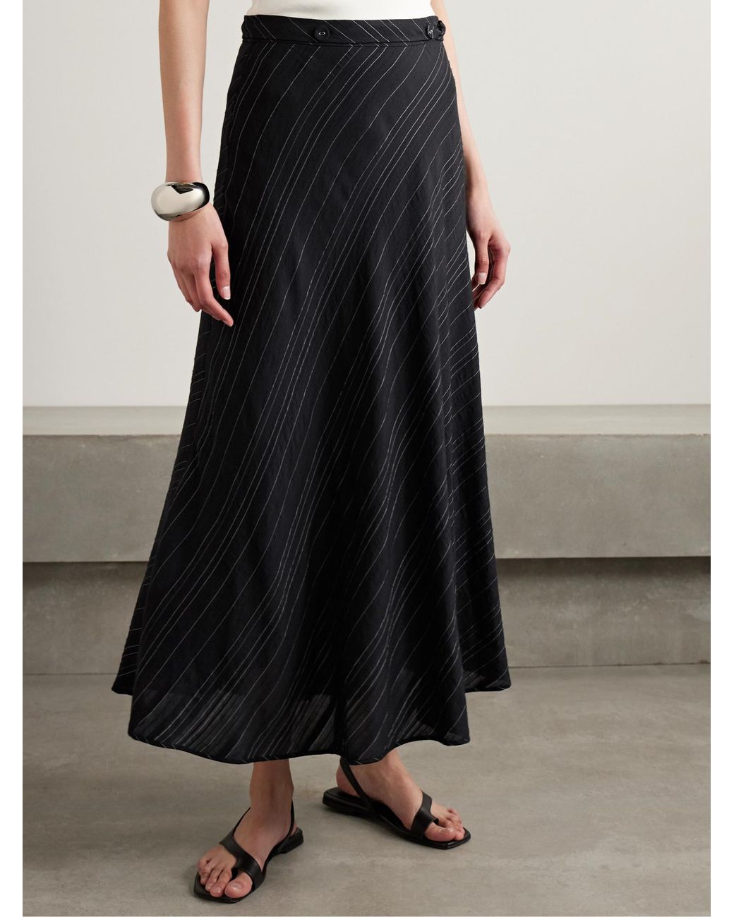Proenza Schouler Black Kaia Belted Striped Voile Midi Skirt