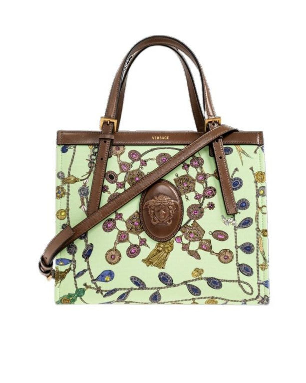 Versace Metallic Rivi Re Jewels Print Tote Bag