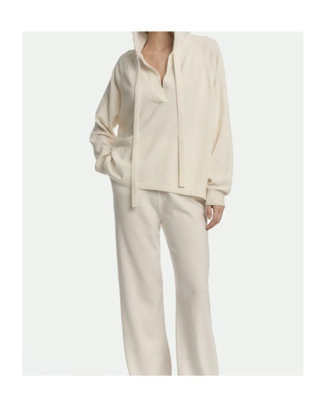 Malo White Cashmere V-Neck Hoodie