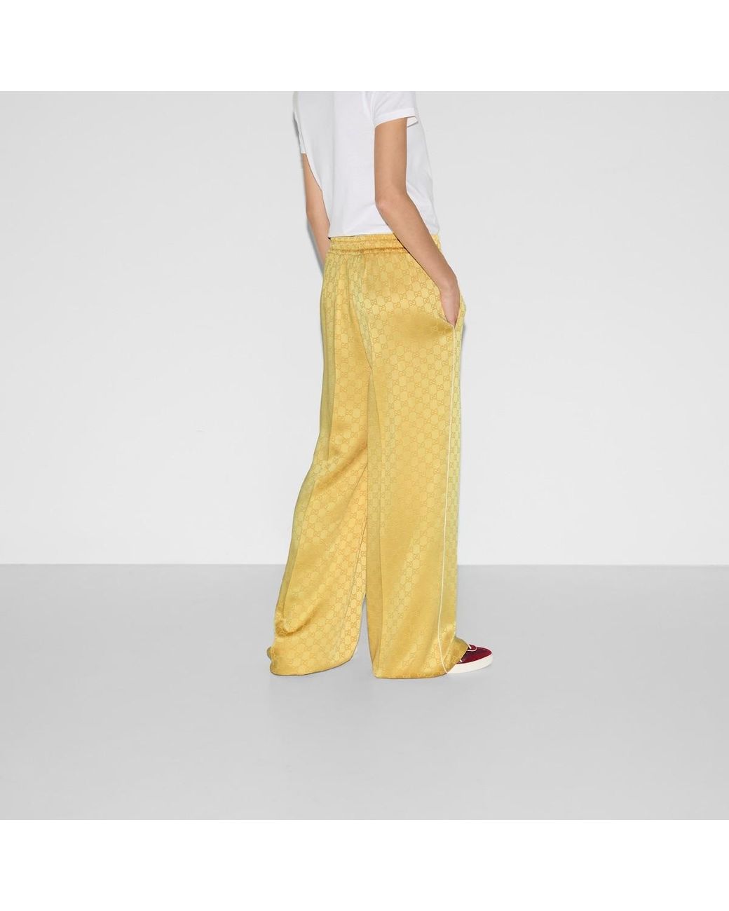 Gucci Yellow Gg Jacquard Elastic Waistband Pants