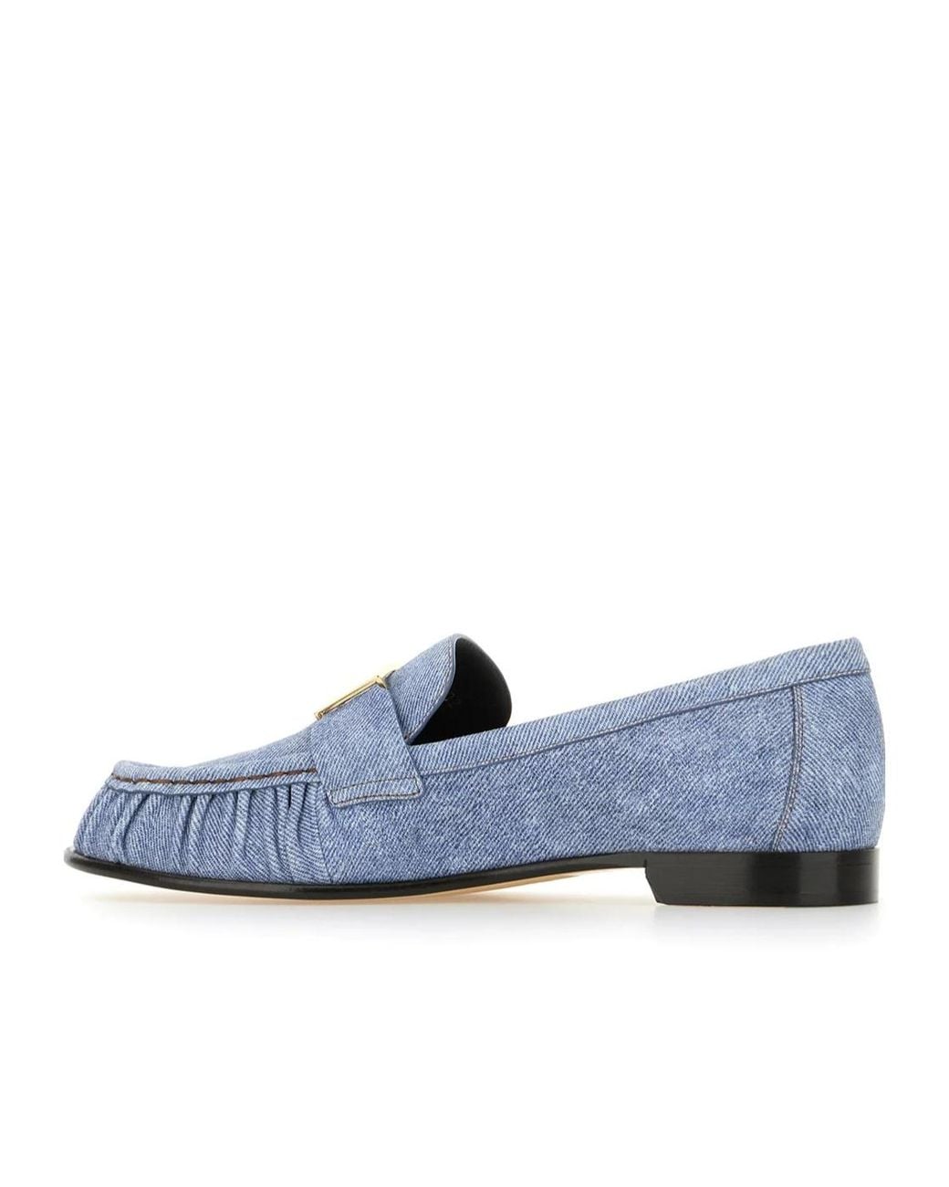 Fendi Blue Baguette Logo Plaque Gathered Loafers