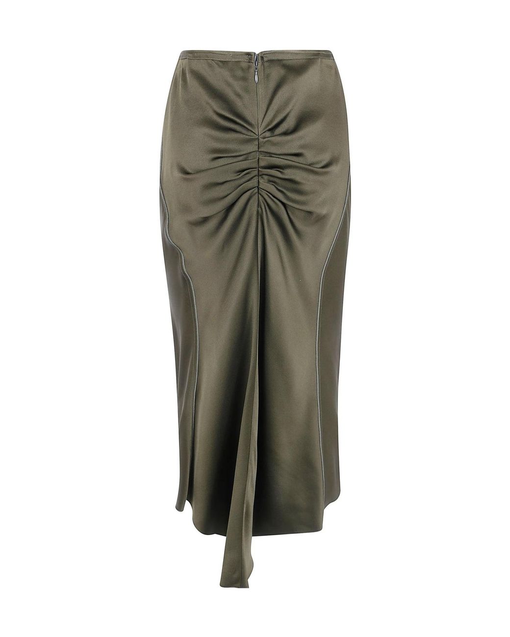 Victoria Beckham Green Bela Ruched Detailed Midi Skirt