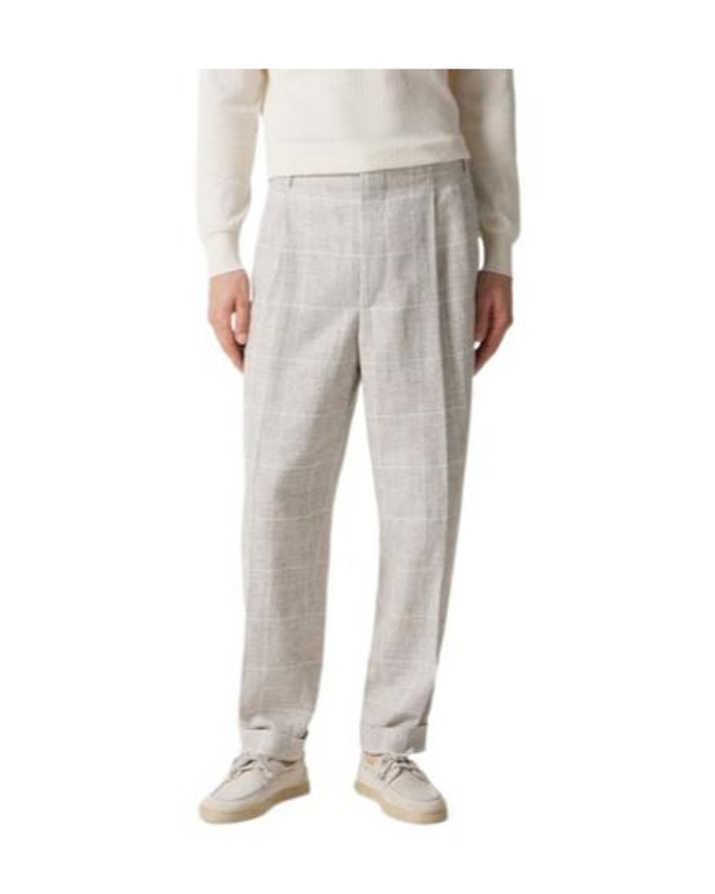 Brunello Cucinelli Gray Light Linen Check Double-Breasted Suit for men